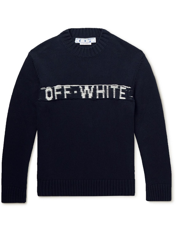 Photo: Off-White - Logo-Jacquard Cotton-Blend Sweater - Black