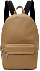 BOSS Beige Faux-Leather Logo & Signature Stripe Backpack