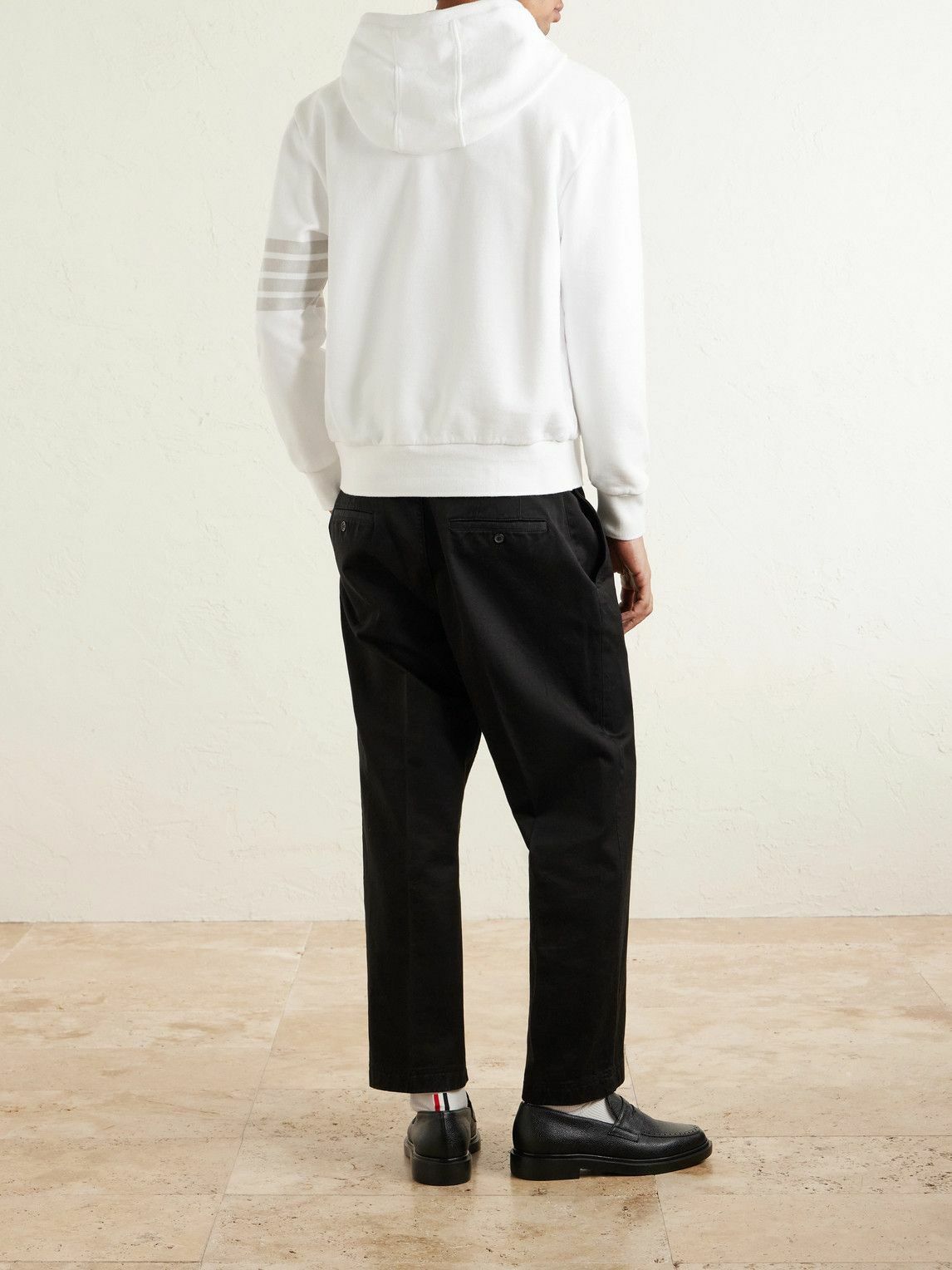 Thom Browne - Logo-Appliquéd Striped Cotton-Jersey Hoodie - White