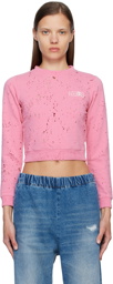 MM6 Maison Margiela Pink Distressed Crewneck Sweatshirt
