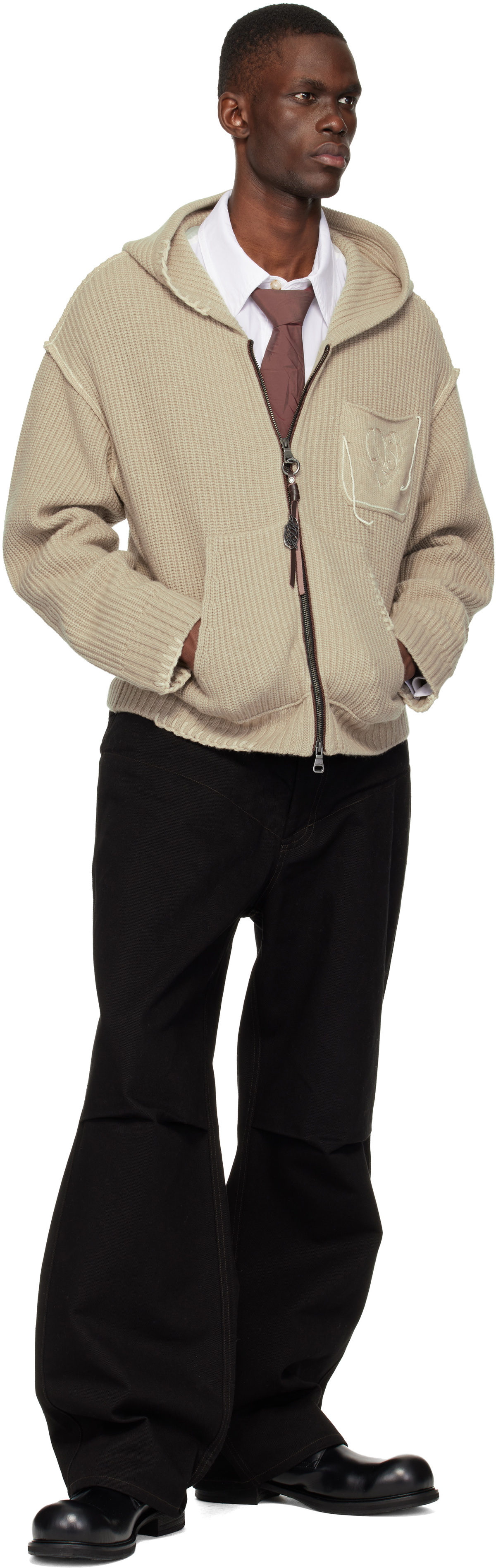 Andersson Bell Beige Heart Logo Zip-Up Hoodie