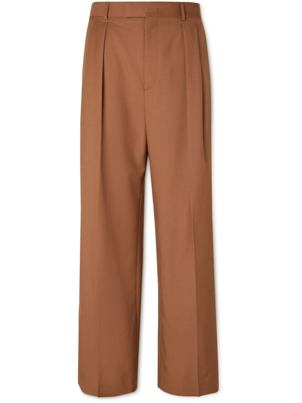 Photo: VALENTINO - Wide-Leg Striped Wool and Mohair-Blend Trousers - Brown