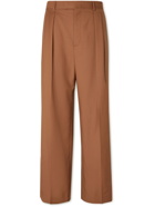VALENTINO - Wide-Leg Striped Wool and Mohair-Blend Trousers - Brown