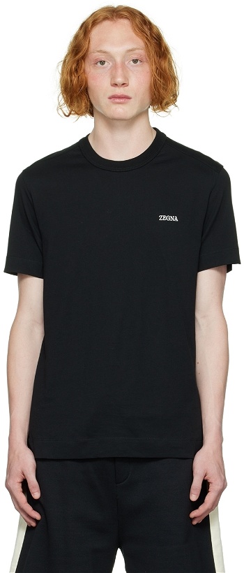 Photo: ZEGNA Black Embroidered T-Shirt
