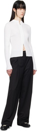 AMOMENTO White Ribbed Mock Neck Cardigan