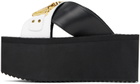 Moschino Black & White Lettering Logo Wedge Sandals