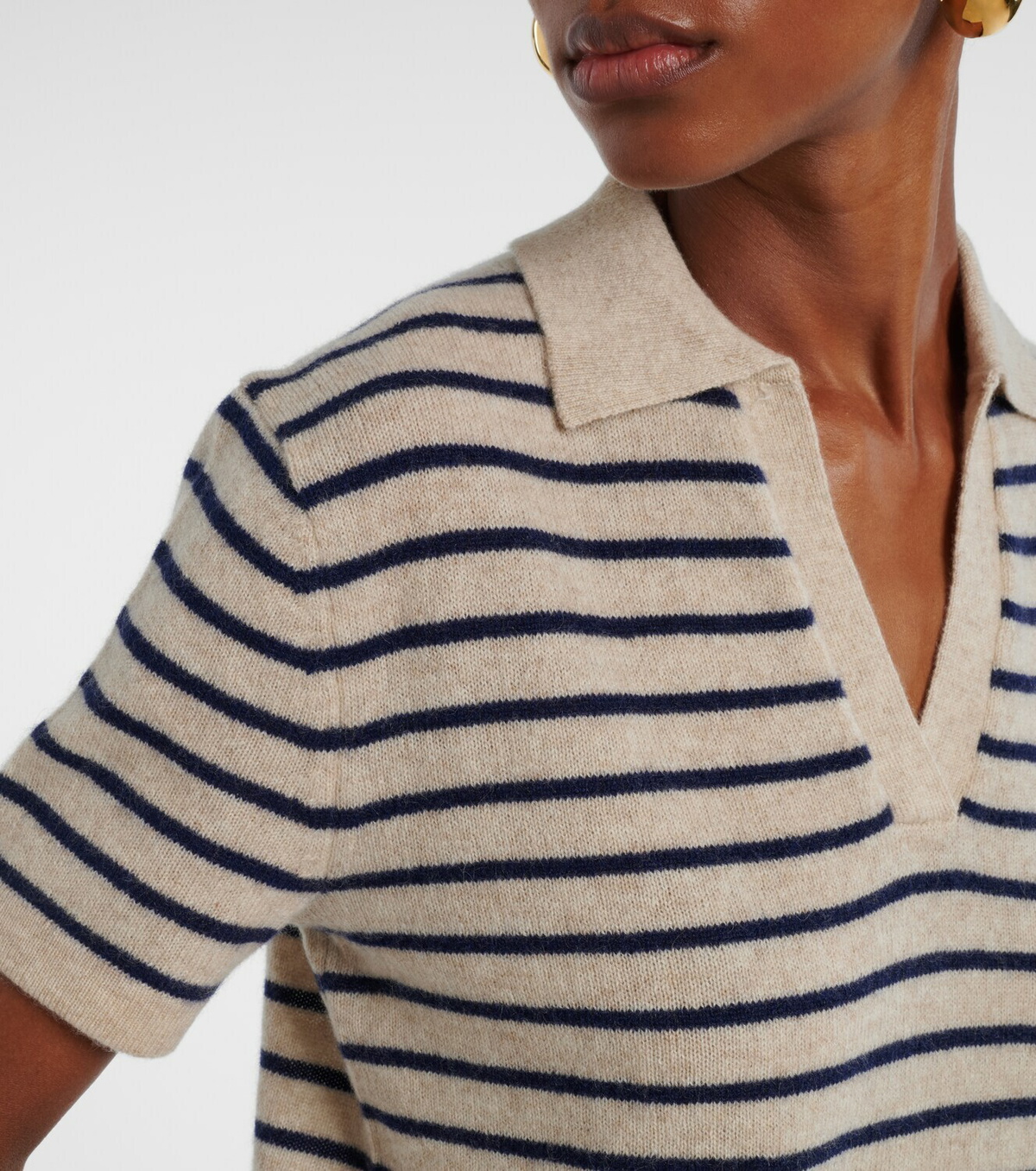Velvet Striped cashmere polo sweater