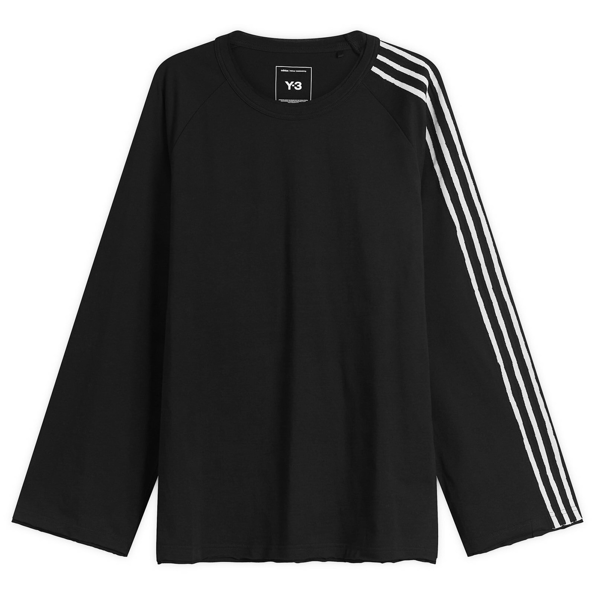 Y-3 Men's 3 Stripe Long sleeve T-shirt in Black/Off White Y-3