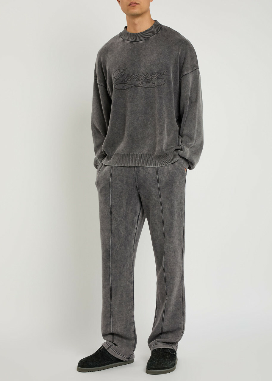 Represent Stamped Logo Cotton Jumper Grey