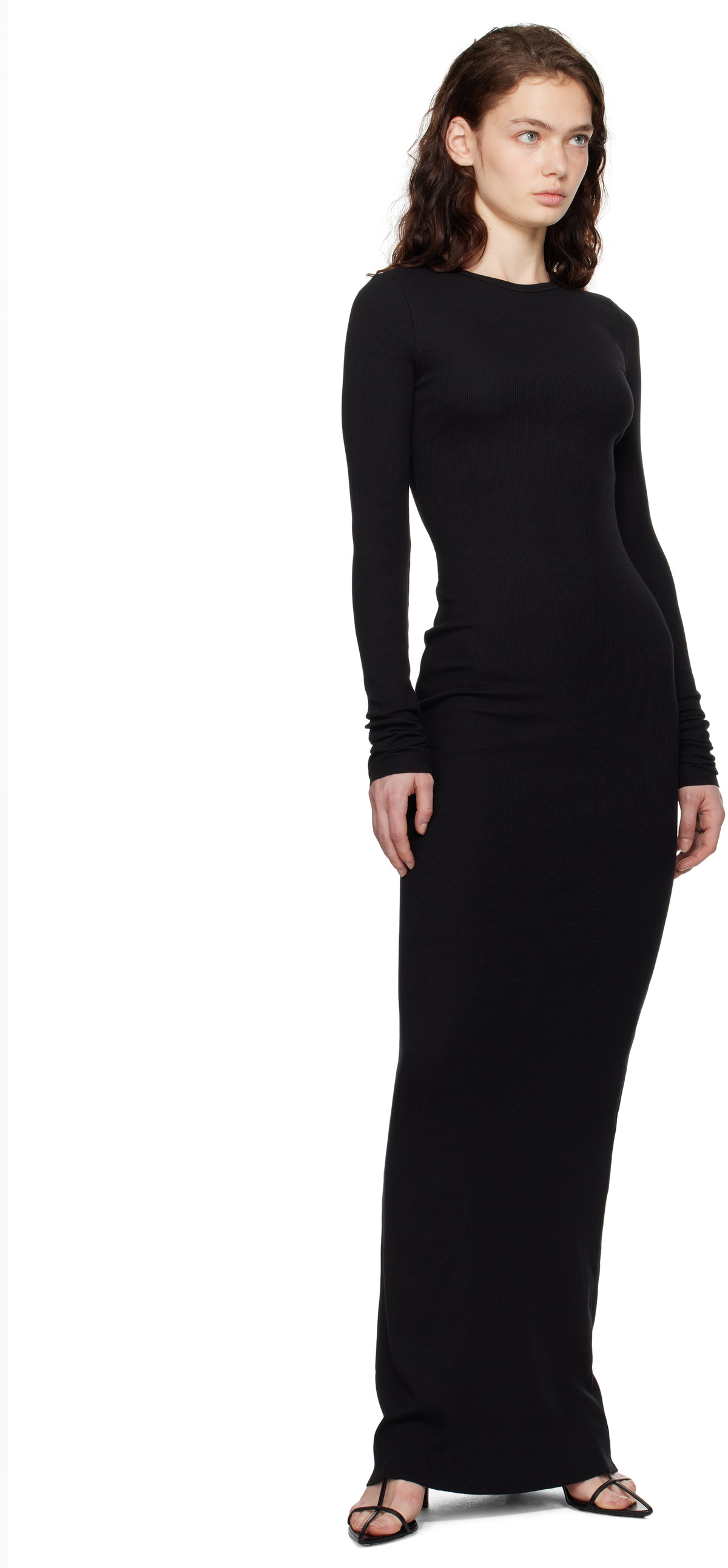 ÉTERNE Black Long Sleeve Crewneck Maxi Dress