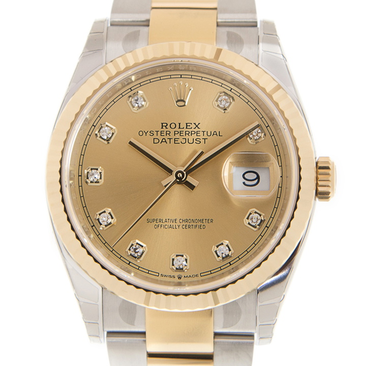 Photo: Rolex Datejust 36 Champagne Diamond Dial Mens Steel and 18kt Yellow Gold Oyster Watch 126233CDO