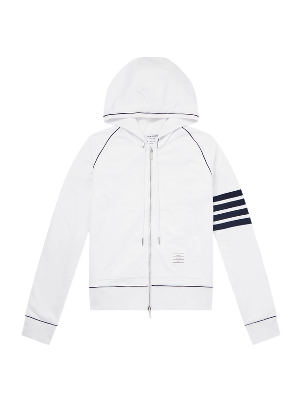 Photo: Thom Browne - 4-Bar Cotton-Jersey Zip-Up Hoodie - White