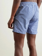 Anderson & Sheppard - Slim-Fit Straight-Leg Mid-Length Houndstooth Swim Shorts - Blue