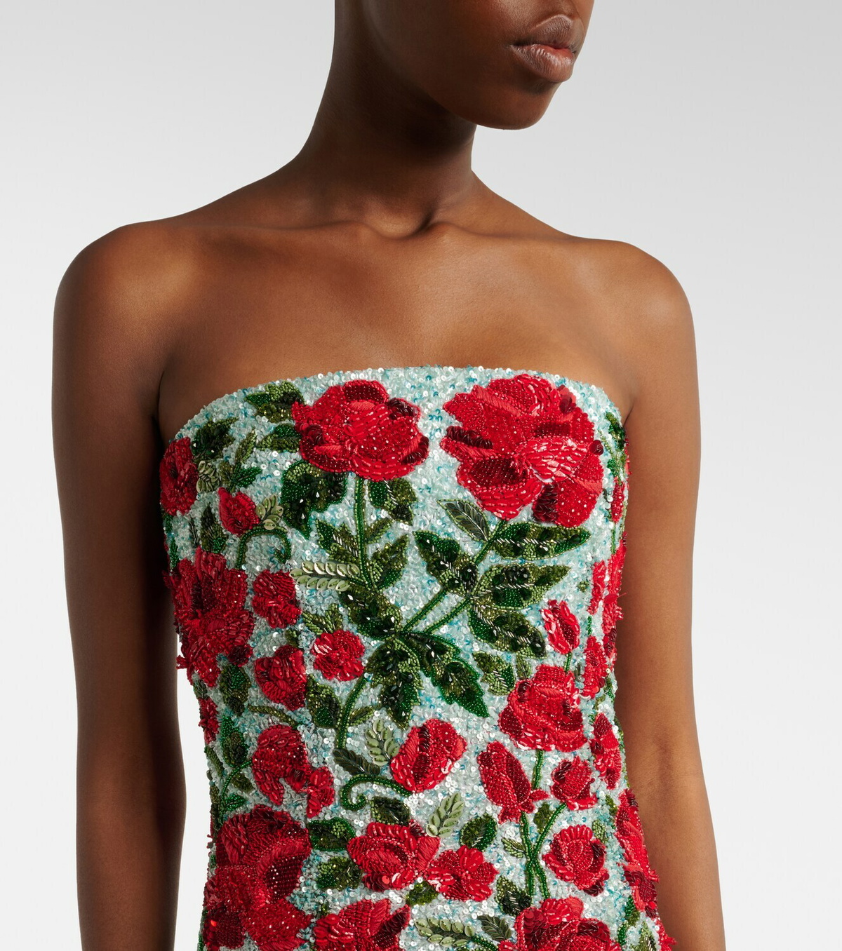 Là Fuori Crimson Rose sequined gown