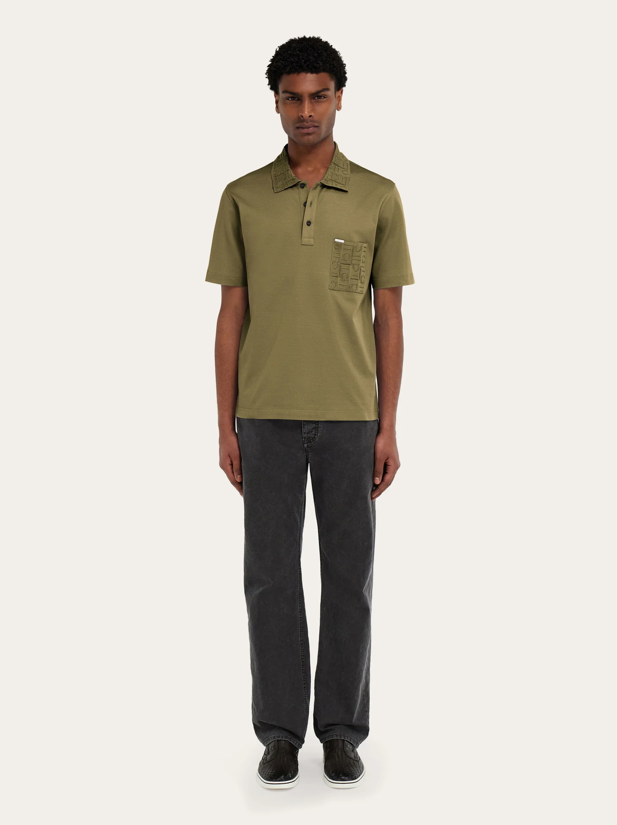 Ferragamo Mens Short-sleeved polo shirt with pocket detail in Green