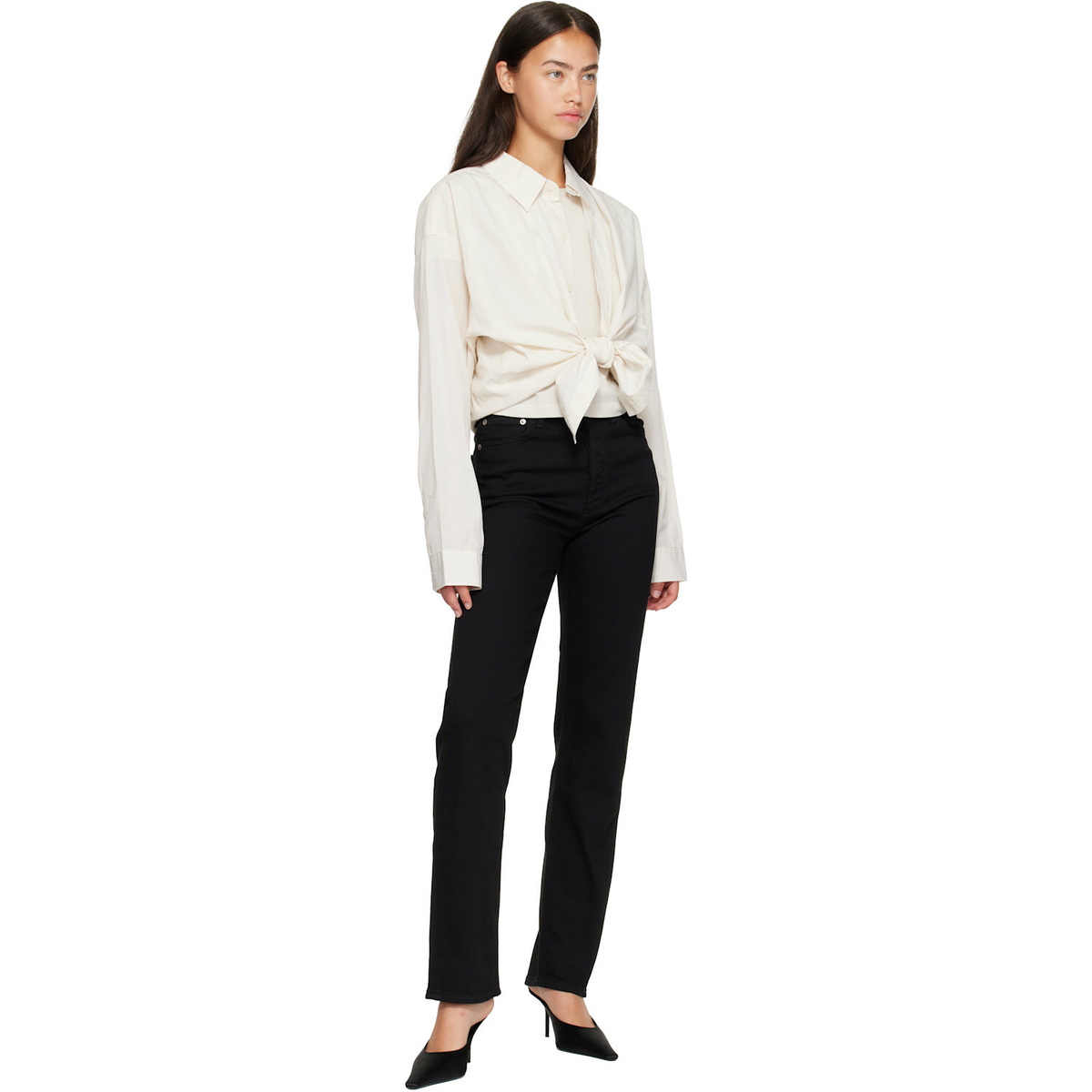 AGOLDE Black 90's Pinch Waist High Rise Straight Long Jeans