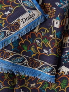 Drake's - Frayed Printed Wool and Silk-Blend Scarf