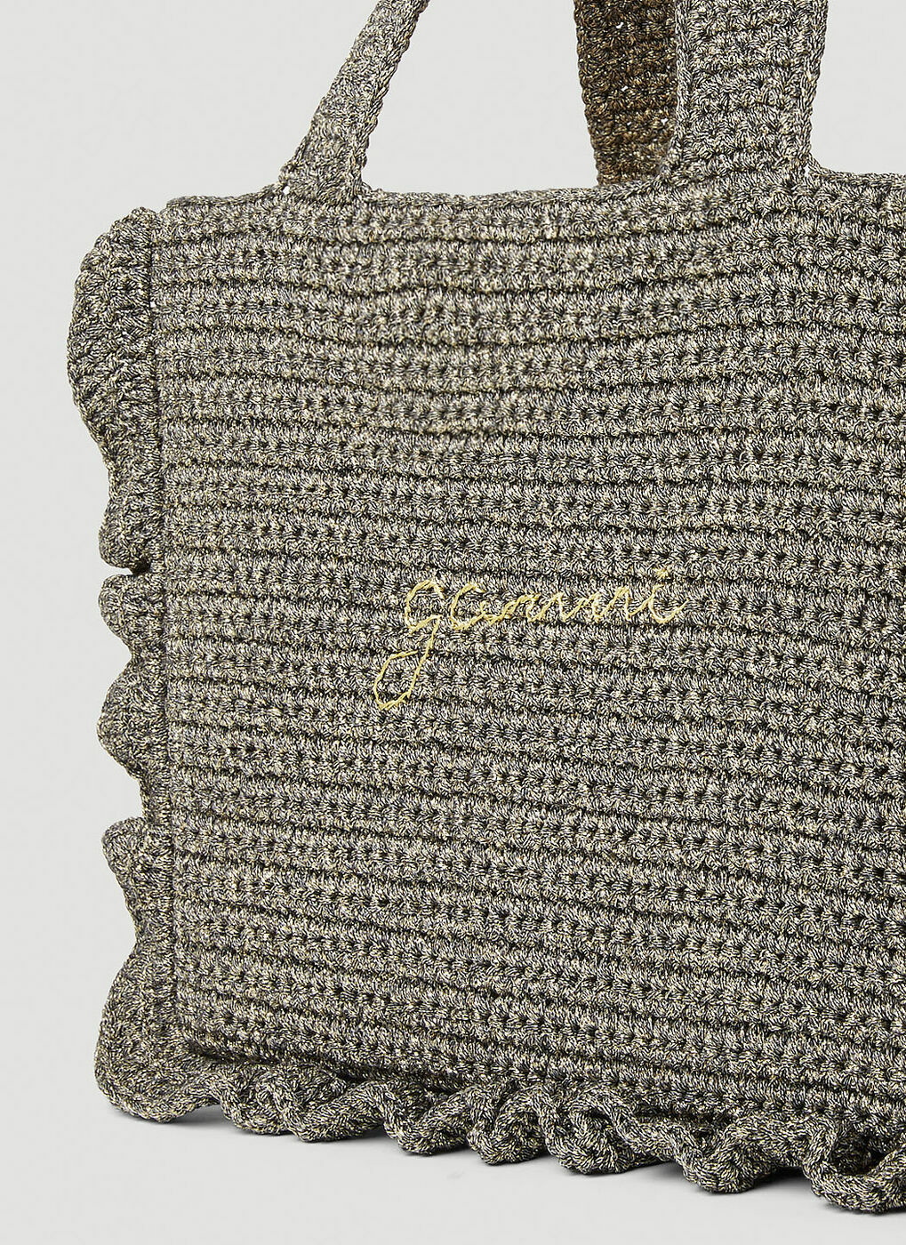 GANNI Crochet Frill Tote Bag female Brown GANNI