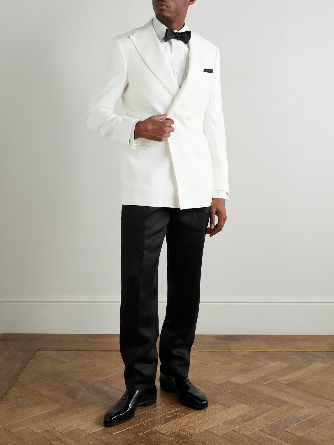 Kingsman - Double-Breasted Herringbone Linen Tuxedo Jacket - Neutrals