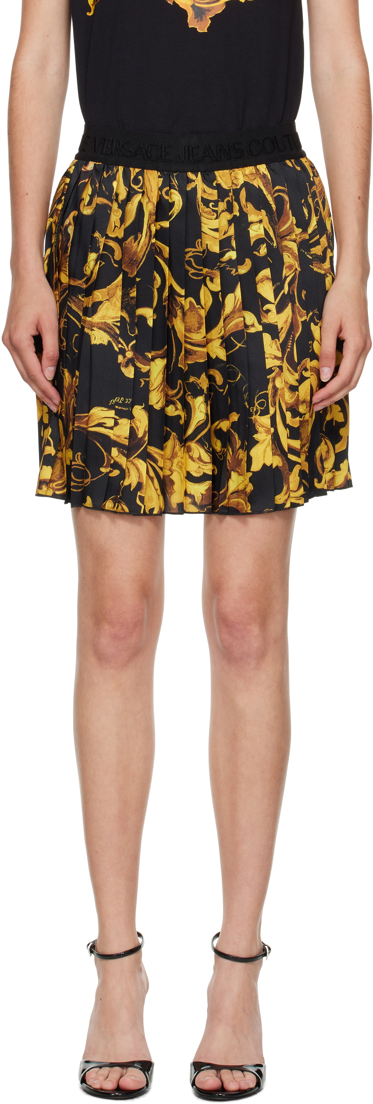 【関税&送料込み】Versace Mini Wrap Skirt Versace Women's Dot & Butterfly Mini Wrap Skirt in Black Versace