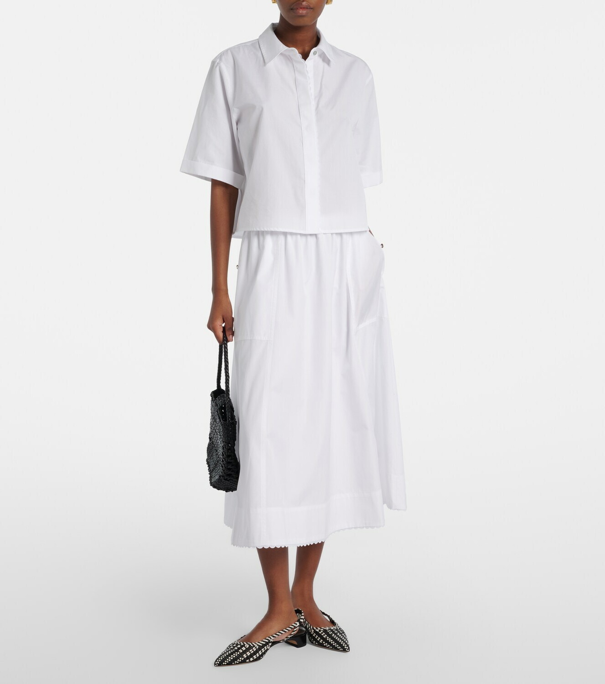 Vince Scalloped cotton poplin midi skirt