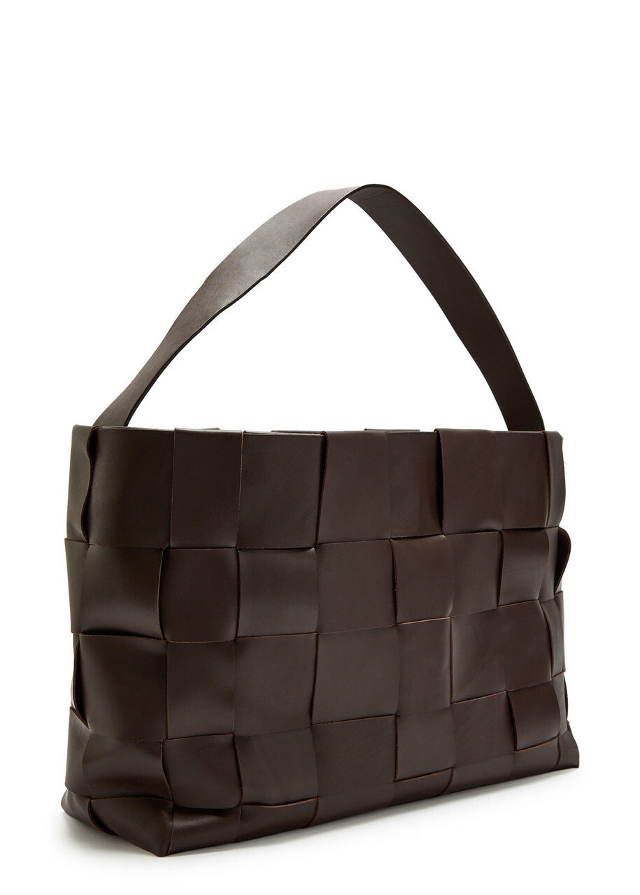 ST. Agni Woven Large Leather Tote - Chocolate - One Size