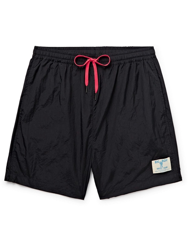 Photo: Y,IWO - Wide-Leg Logo-Appliquéd Nylon Drawstring Shorts - Black