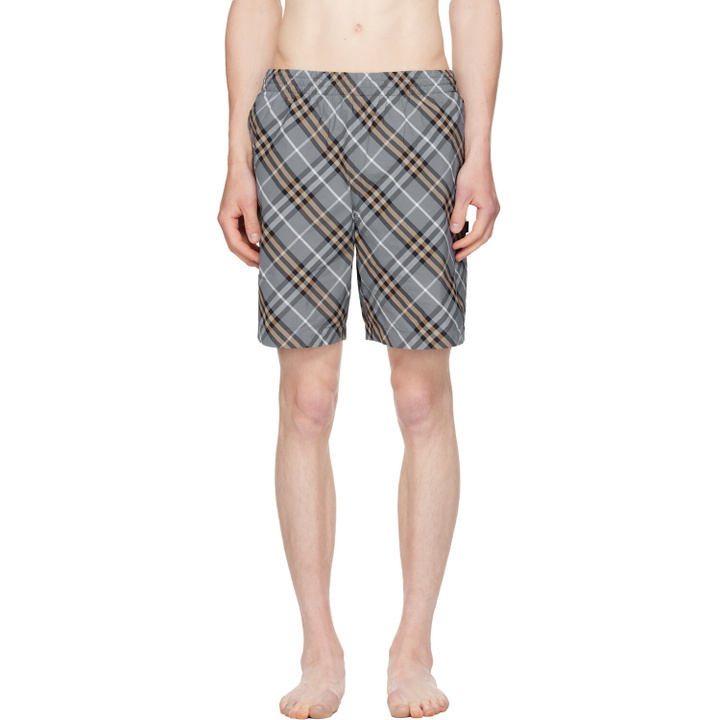 Photo: Burberry Gray Check Swim Shorts