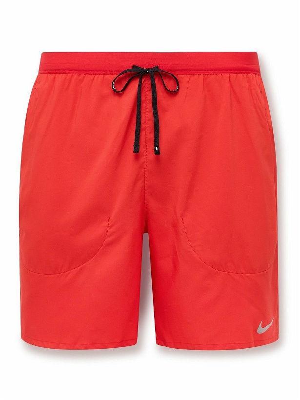 Photo: Nike Running - Flex Stride Slim-Fit Straight-Leg Dri-FIT Drawstring Shorts - Red