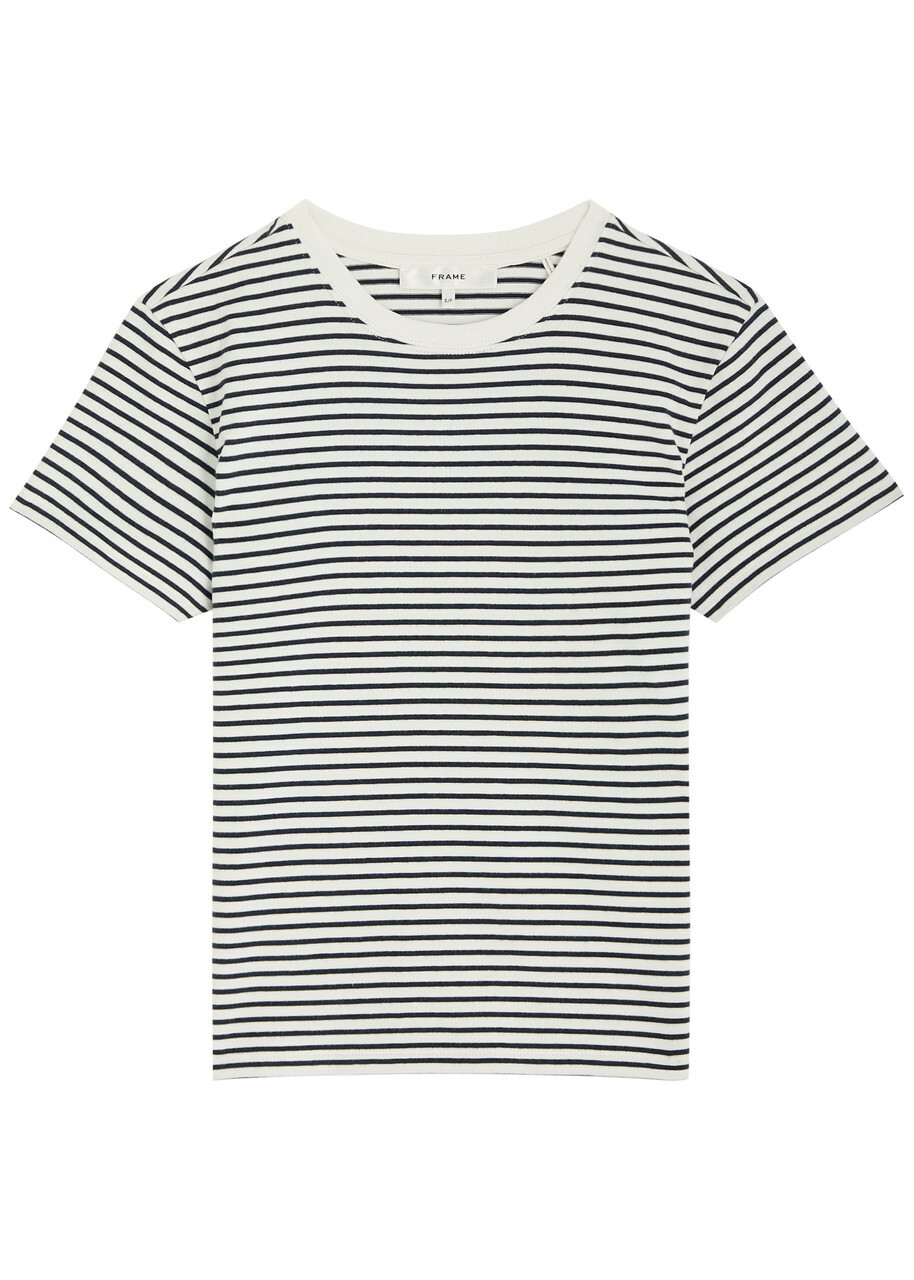 Frame The Baby Tee Striped Cotton T-shirt Navy
