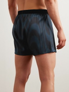 TOM FORD - Velvet-Trimmed Printed Stretch-Silk Satin Boxer Shorts - Blue