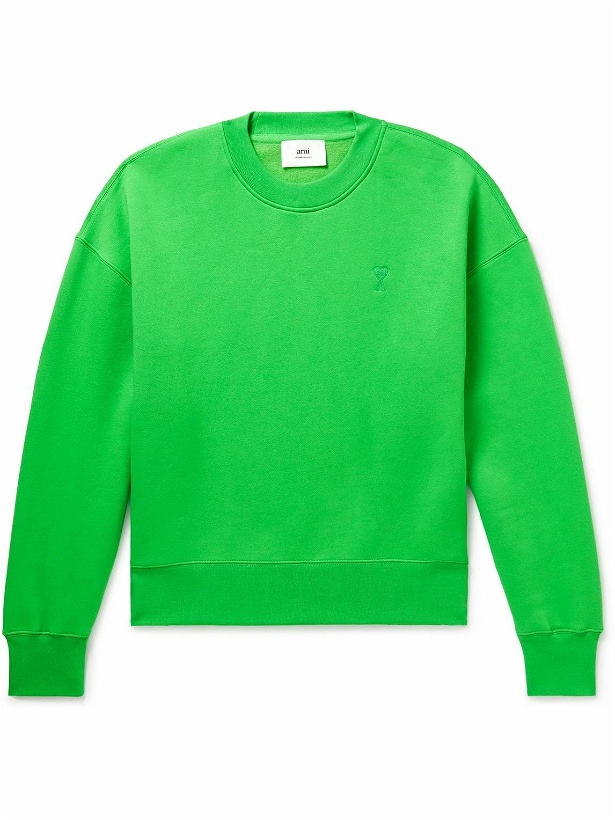 Photo: AMI PARIS - Logo-Embroidered Cotton-Blend Jersey Sweatshirt - Green