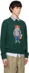 Maison Kitsuné Green Dressed Fox Intarsia Sweater
