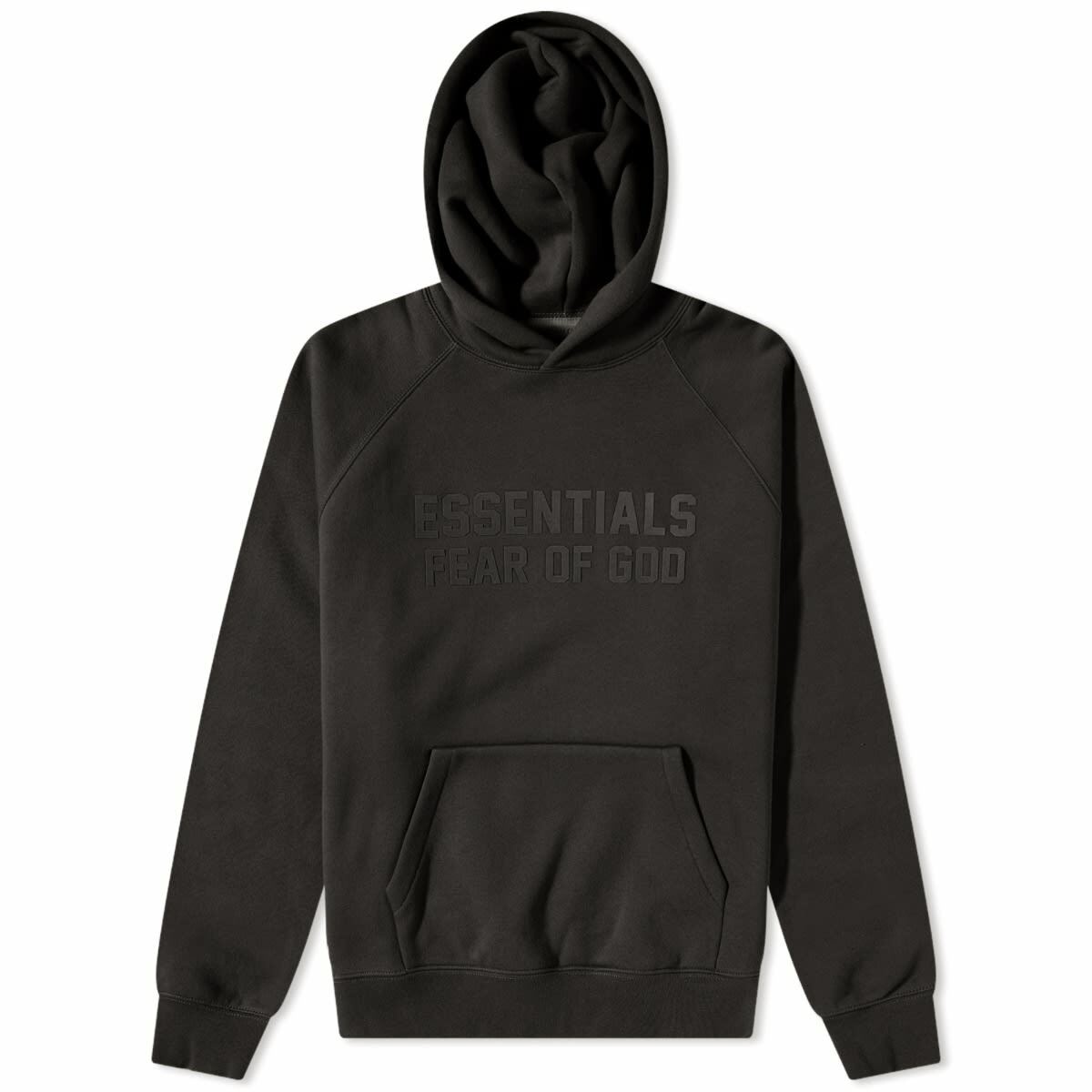 Photo: Fear of God ESSENTIALS Logo Popover Hoodie in Off Black
