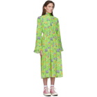 Les Reveries Green Floral Silk Dress
