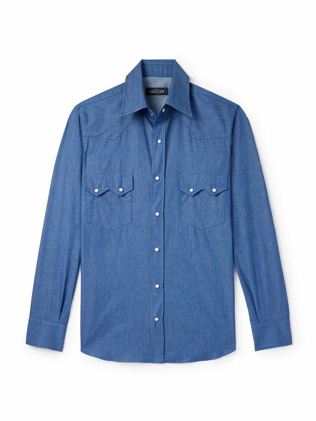 Photo: J. Mueser - Neapolitan Slim-Fit Cotton-Chambray Shirt - Blue