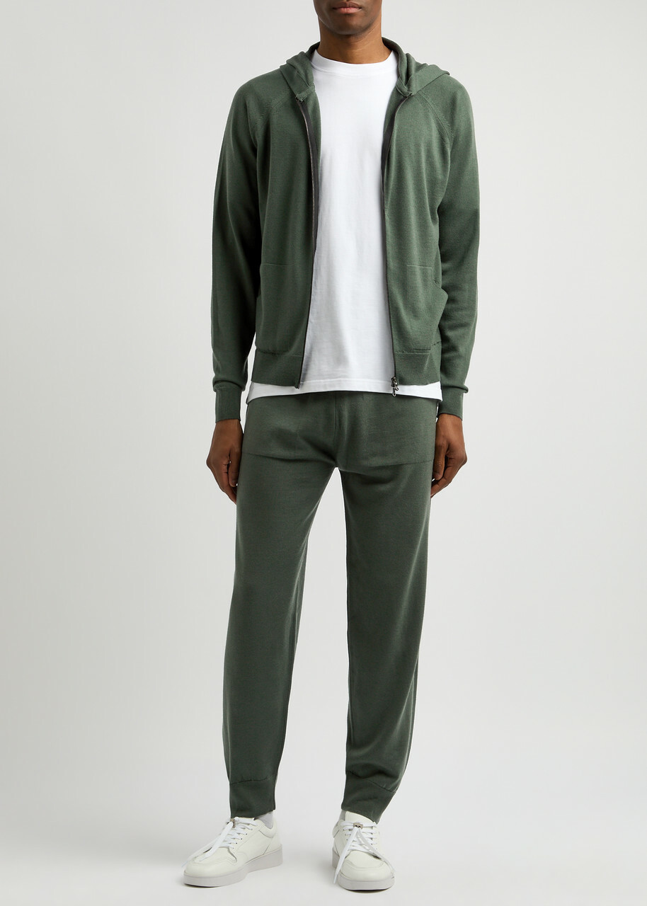 John Smedley Henning Wool Sweatpants Dark Green