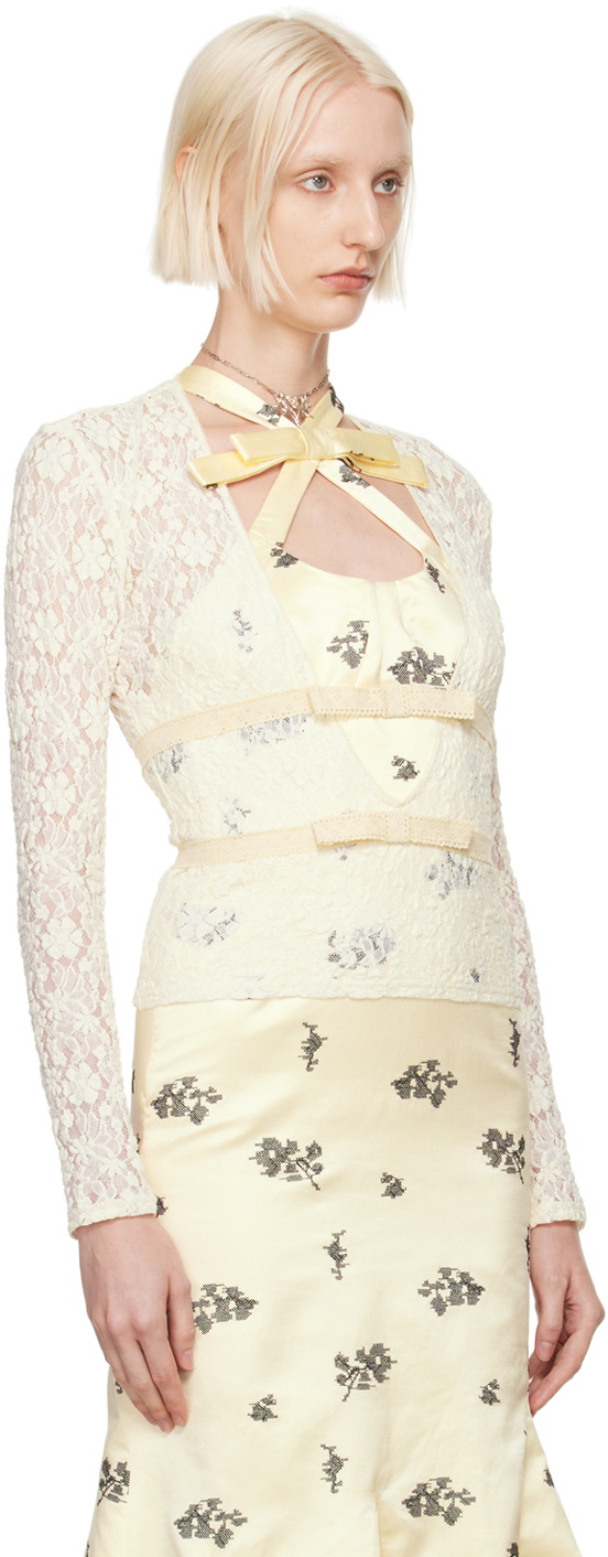 Yuhan Wang Off-White Ribbon Tied Lace Blouse