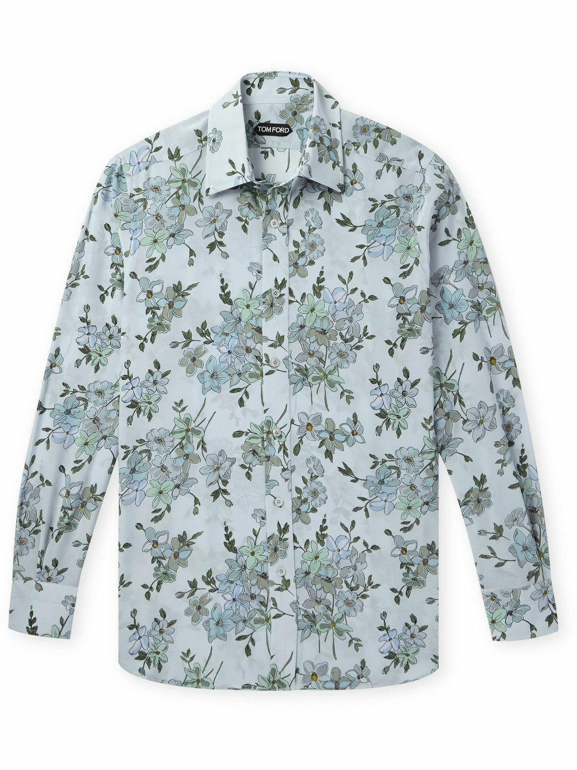 TOM FORD - Slim-Fit Floral-Print Silk-Crepe Shirt - Blue TOM FORD TOM FORD - Slim-Fit Floral-Print Silk-Crepe Shirt - Blue TOM FORD