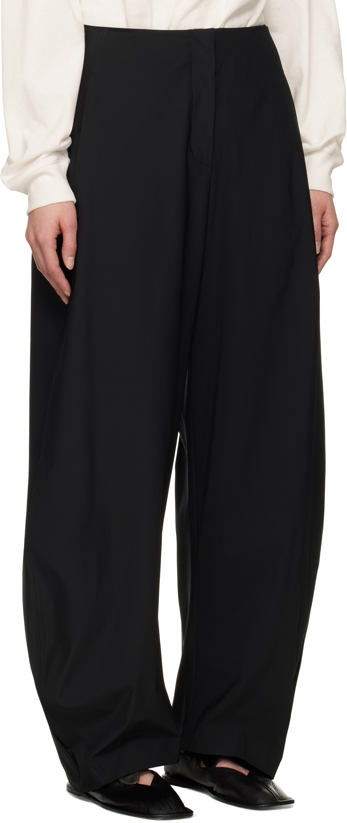 AMOMENTO Black Curved Silhouette Trousers