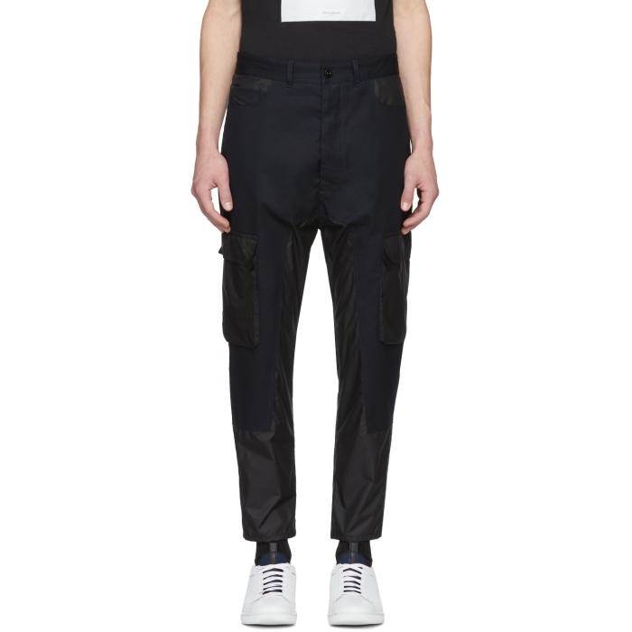 Photo: Diesel Black Gold Black and Navy Panelled Cargo Trousers