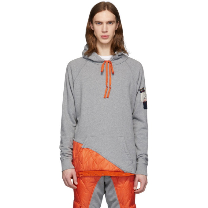 Photo: Greg Lauren Grey and Orange Paul and Shark Edition Panelled Hoodie