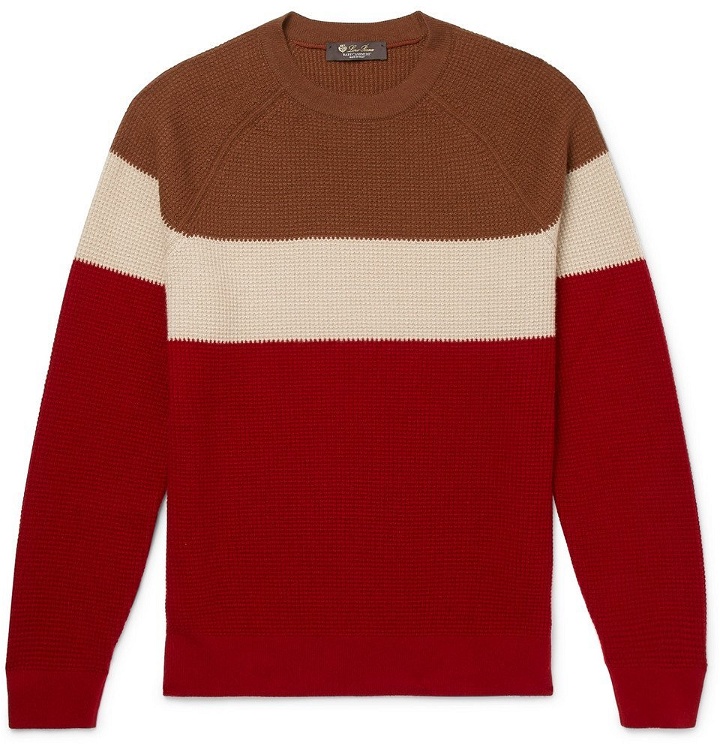 Photo: Loro Piana - Striped Honeycomb-Knit Baby Cashmere Sweater - Men - Red