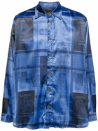 Labrum London Blue Passport-Print Satin Shirt