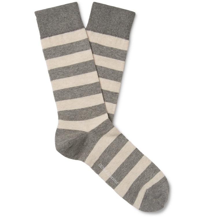 Photo: Oliver Spencer Loungewear - Byram Striped Stretch Cotton-Blend Socks - Gray