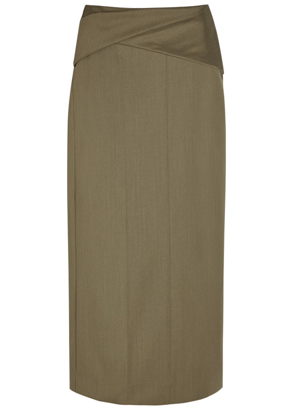 Photo: Victoria Beckham Wrap-detail Wool-blend Midi Skirt Sage