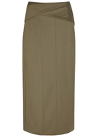 Victoria Beckham Wrap-detail Wool-blend Midi Skirt Sage