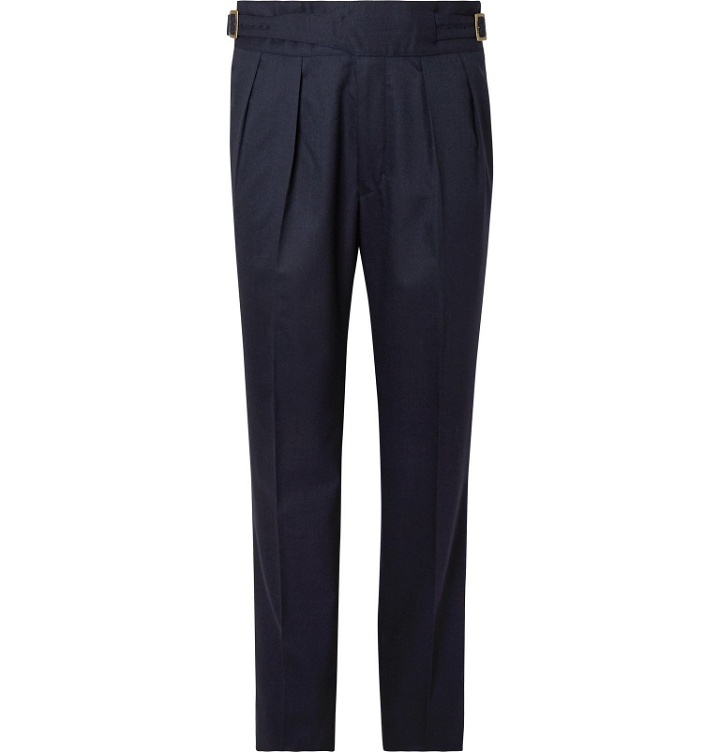 Photo: Rubinacci - Manny Navy Tapered Pleated Stretch-Virgin Wool Twill Trousers - Blue