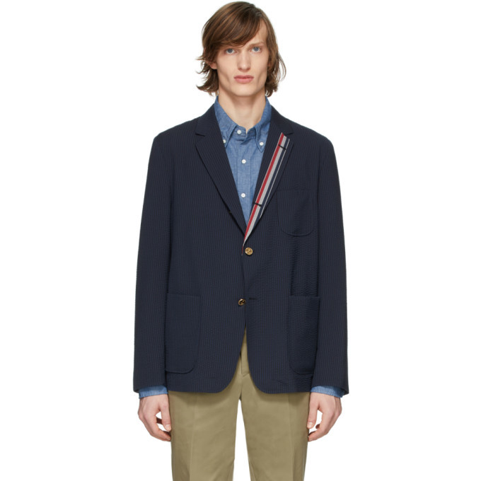 Photo: Thom Browne Navy Wool Seersucker Sport Blazer