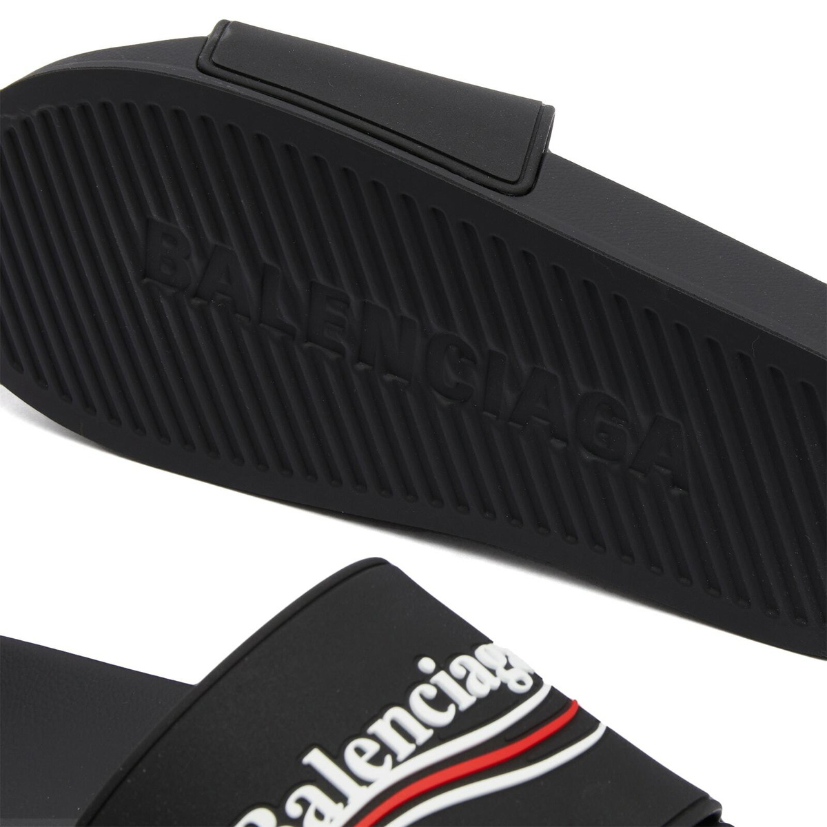 Balenciaga Men's Political Logo Pool Slide in Black/White
